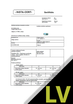 EVOAQUA un ULTRASTRESS EN 12201-2 Sertifikāta tulkojums LV (INSTA-CERT)