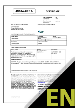 GIGAPIPE PP EN 13476-3 Certificate ENG (INSTA-CERT)