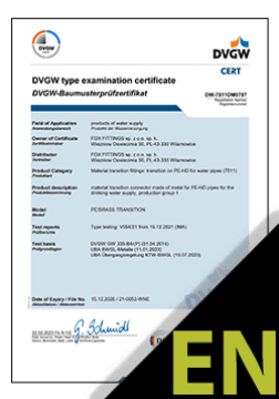 FOX Ball valve DN 25-110 Certificate ENG