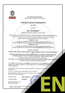 EVOEL SL, SM and SH UV Certificate ENG